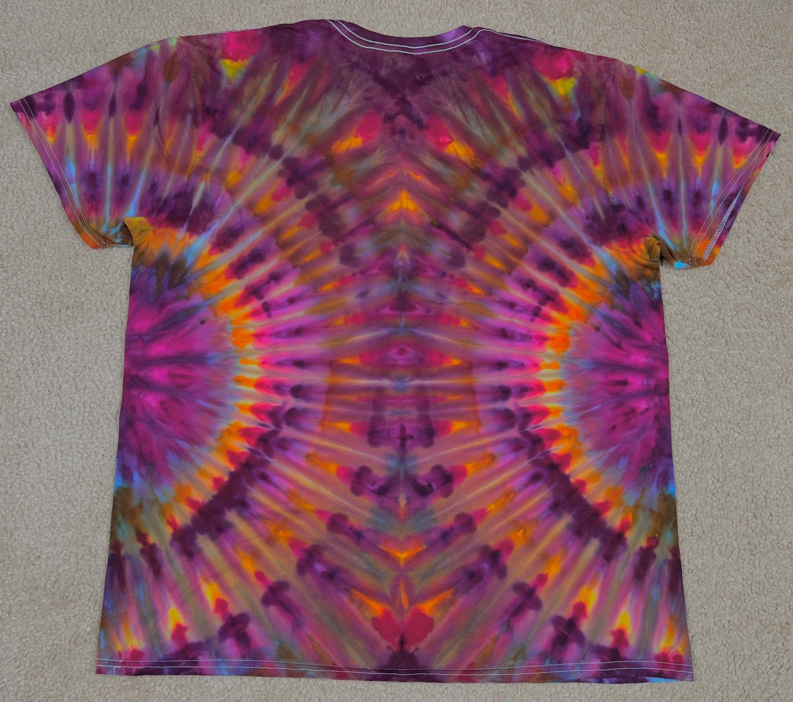 Handmade Ice Tie Dye T-Shirt XL Mens Womens Soft Cotton Maroon orange Fanfold gallery