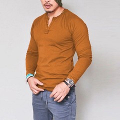 Men’s Long Sleeve Cotton T-Shirt Solid Slim Fit Button Up Tops Blouse Tee Casual