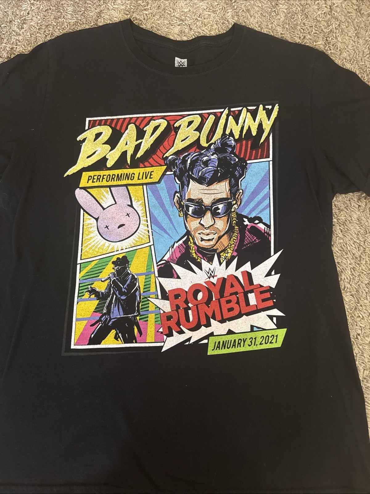 Bad Bunny Performing Live Royal Rumble January 31,2021 Tshirt Size Large Black gallery