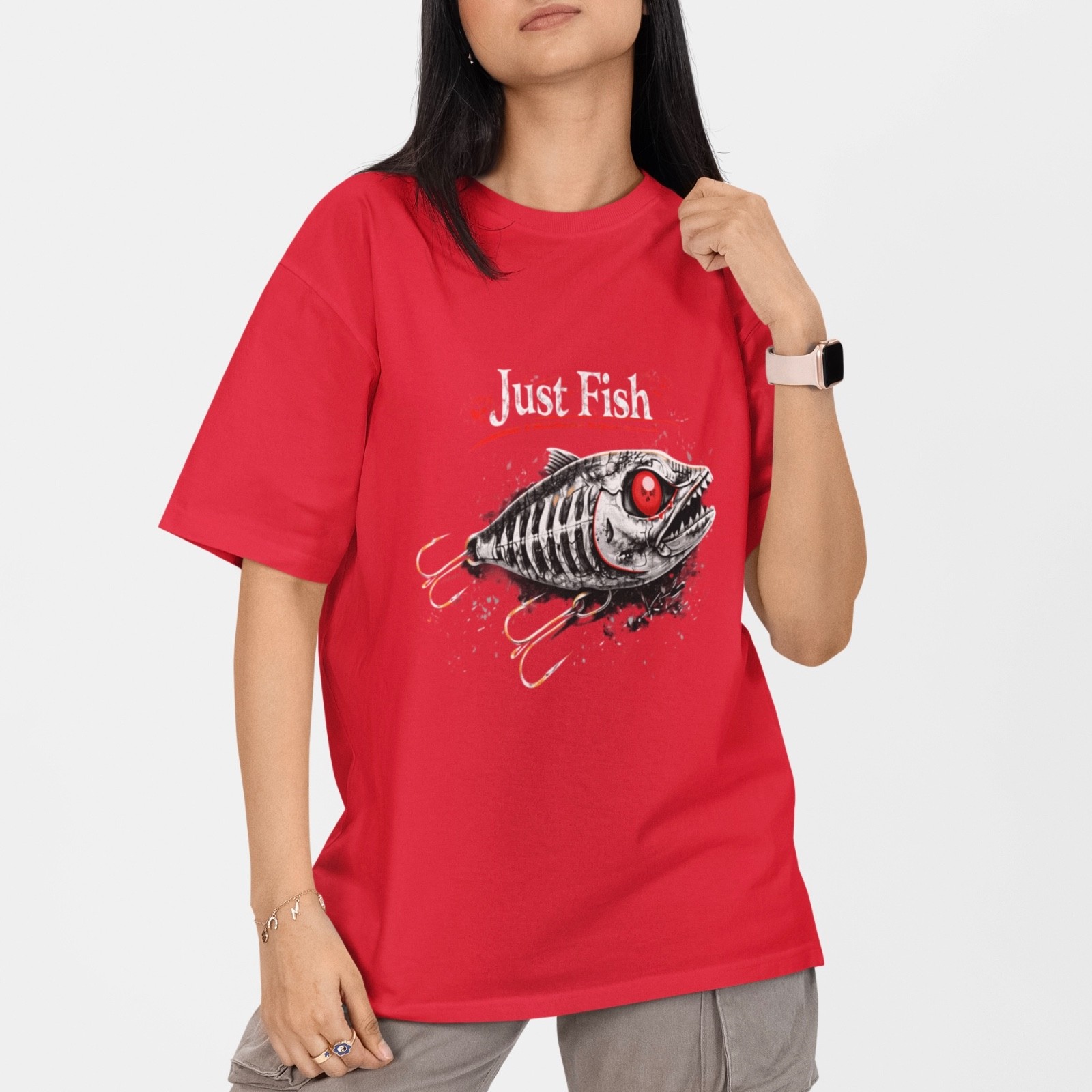 Just Fish T-Shirt Fishing Skeleton Fish Tee Funny Fisherman Gift Angler Shirt gallery