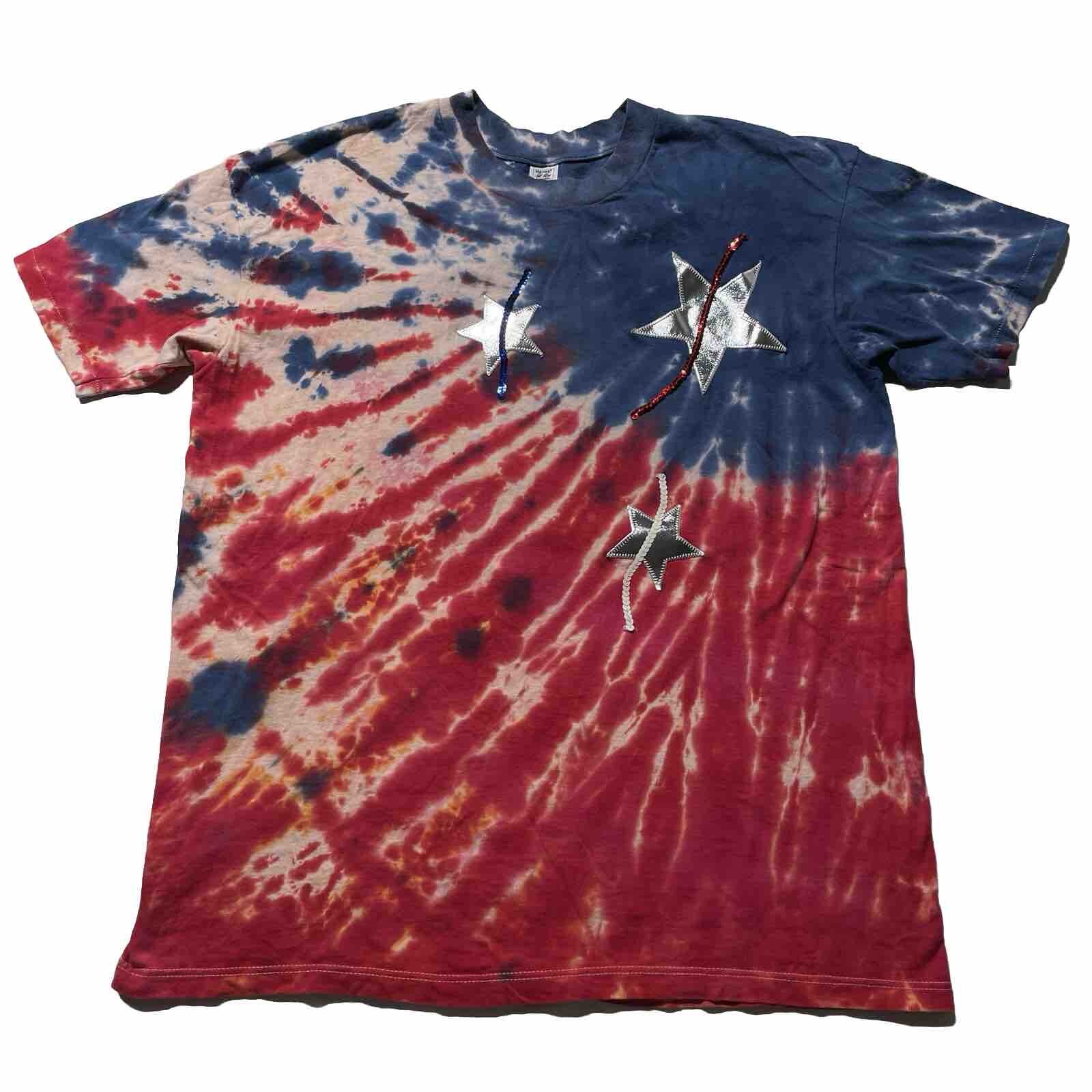 Vintage 90s Single Stitch T-Shirt Men’s Large Tie Dye Patriotic Stars USA Made gallery
