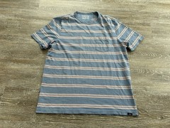 Faherty Sunwashed Regenerative Short Sleeve T Shirt Coral Blue Striped Sz Large
