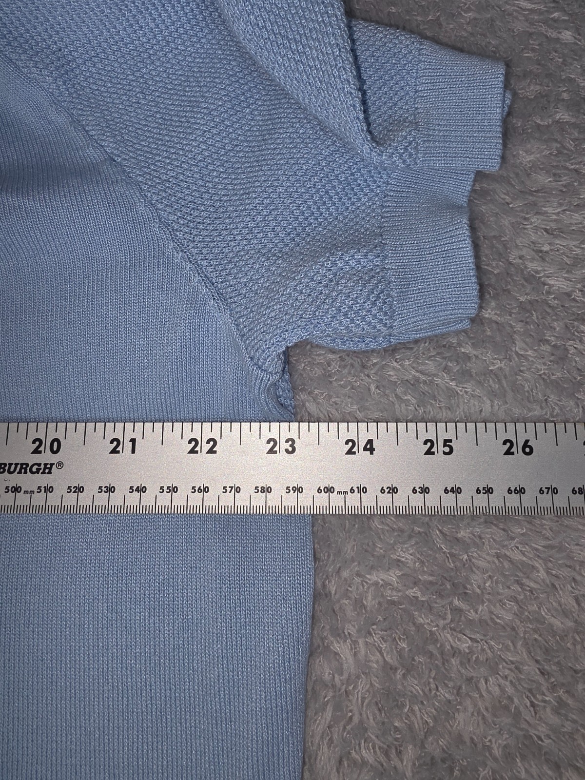 PJ PAUL JONES Mens Knitted T-Shirt Ribbed Cuff Crew Light Academia Blue 2XL gallery