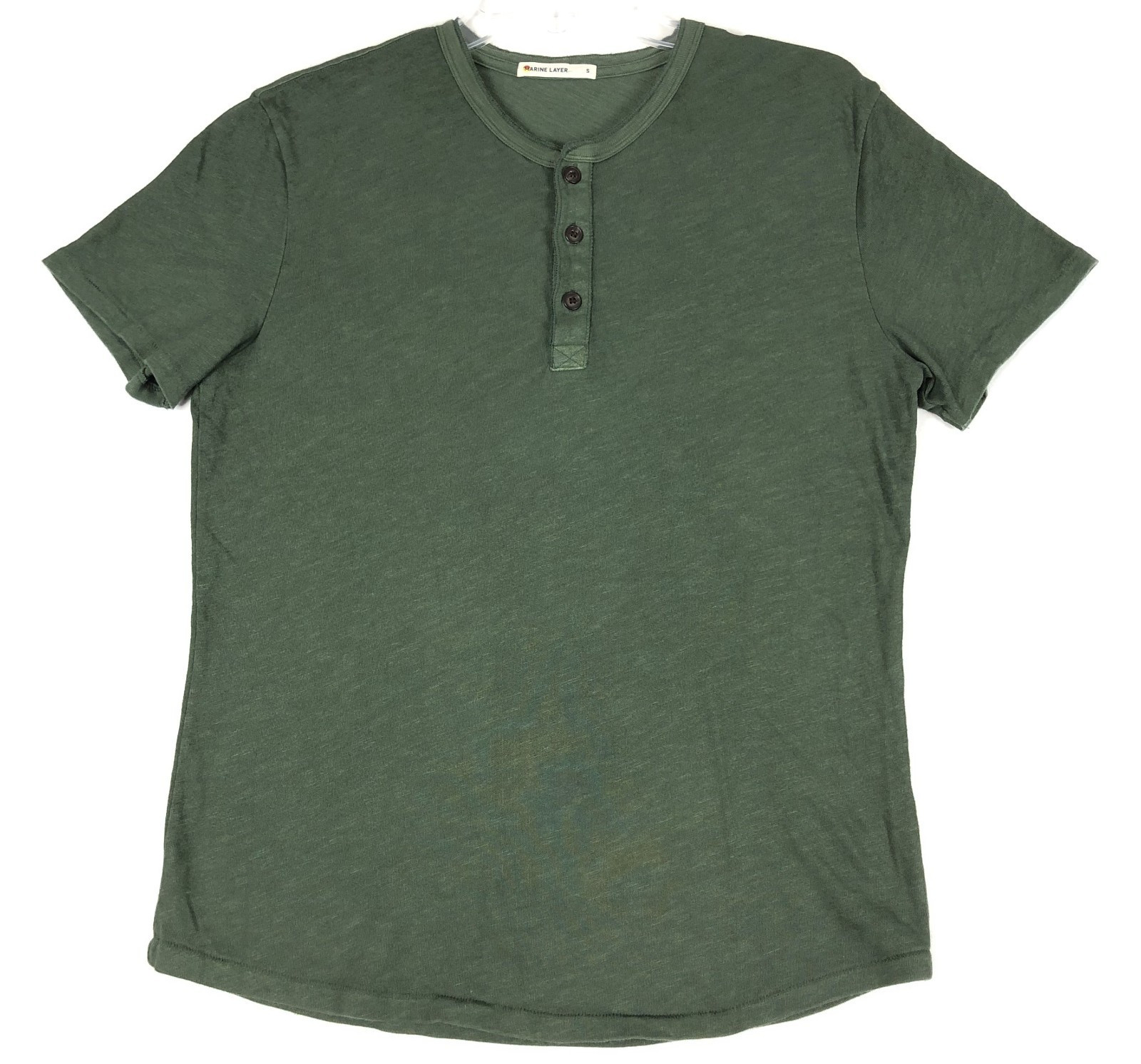 Marine Layer Henley Shirt Men S Olive Green Short Sleeve Hemp Cotton Casual Tee