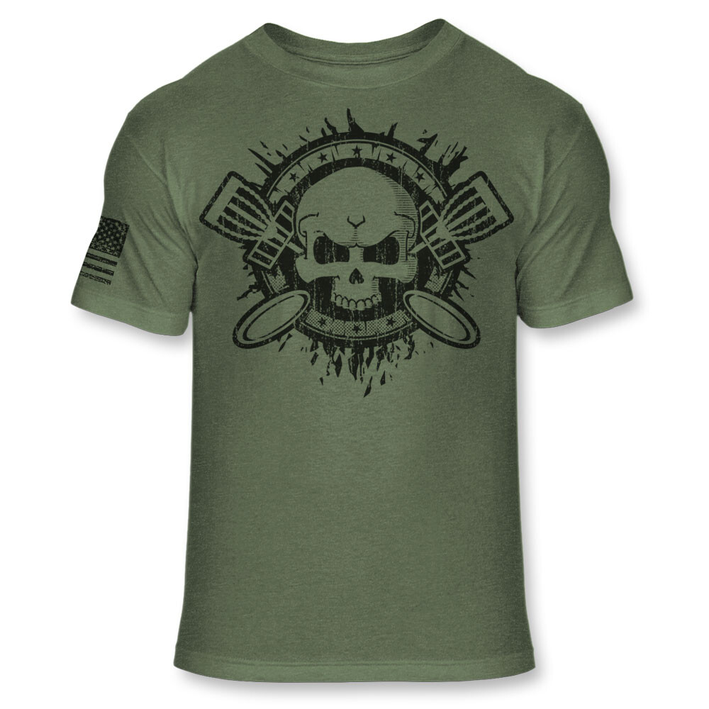Disc Golf T Shirt – Disc Golfing Golfer Skull USA Flag Soft Blend Shirt – A125