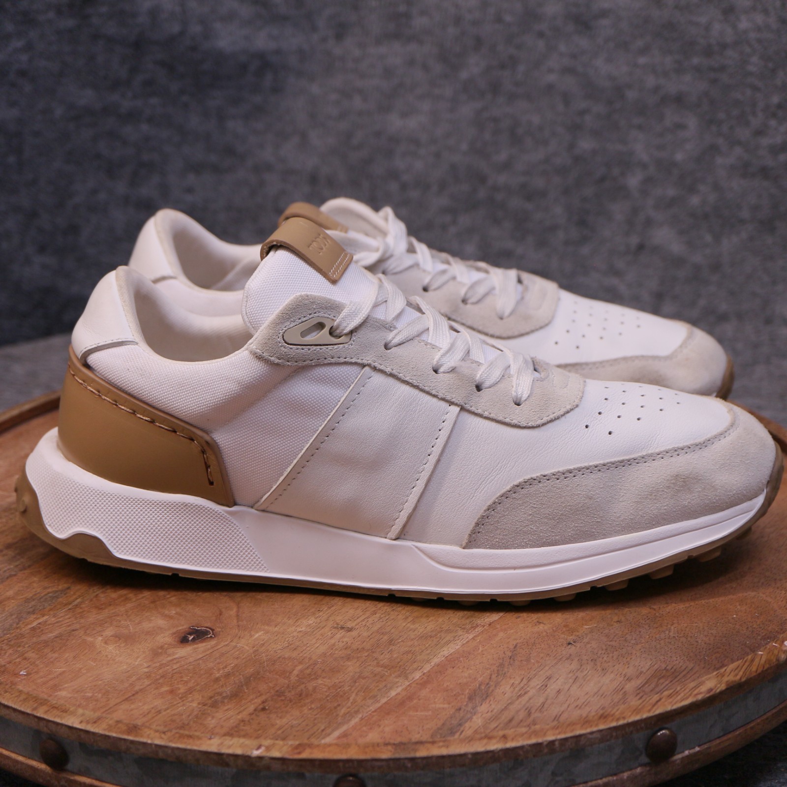 Tod’s Panelled Sneakers Mens Size T 8 US 9.5 White Brown Classic Comfort Leather