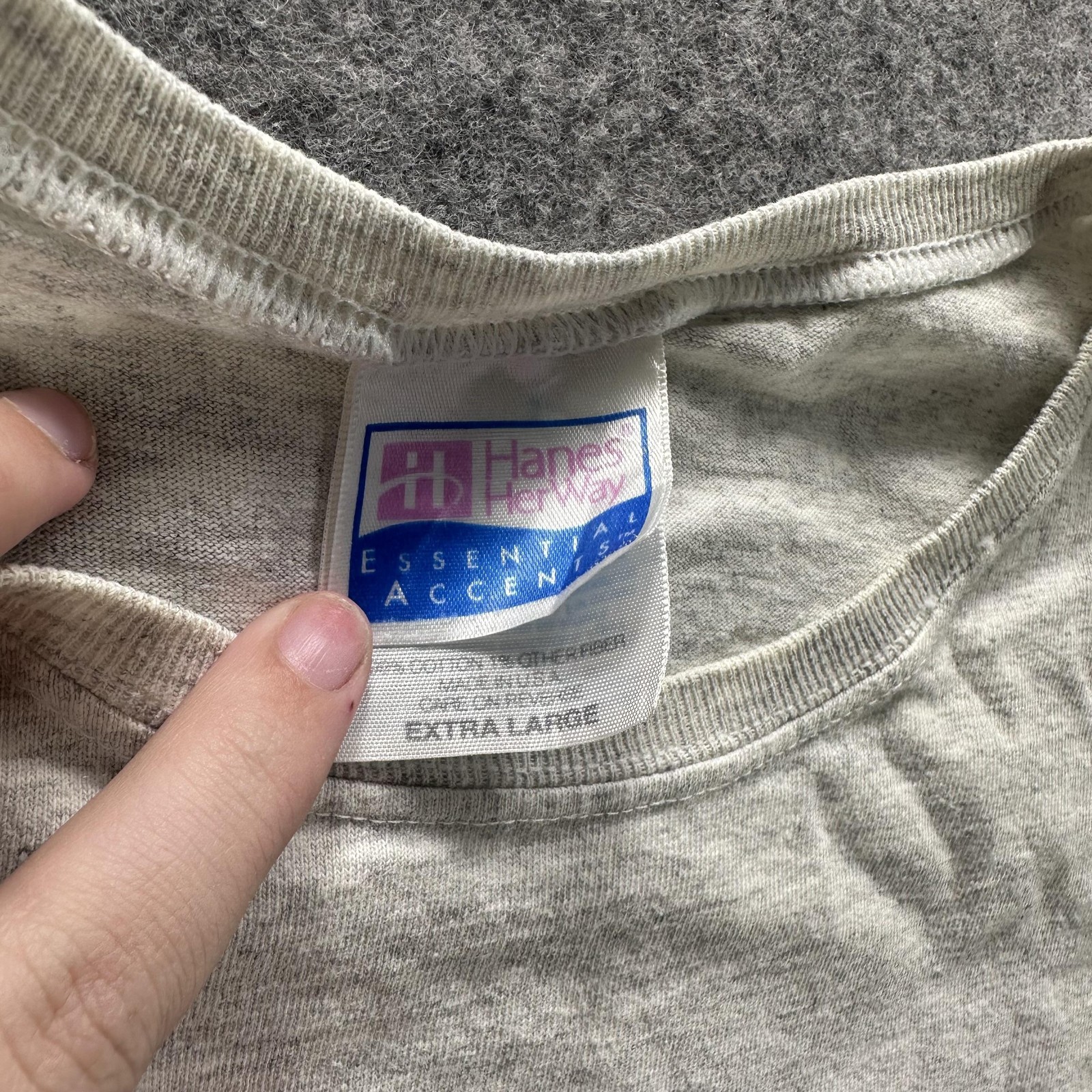 Vintage Hanes Shirt Mens XL Gray Blank Essential Accents Crewneck 90s Tee gallery
