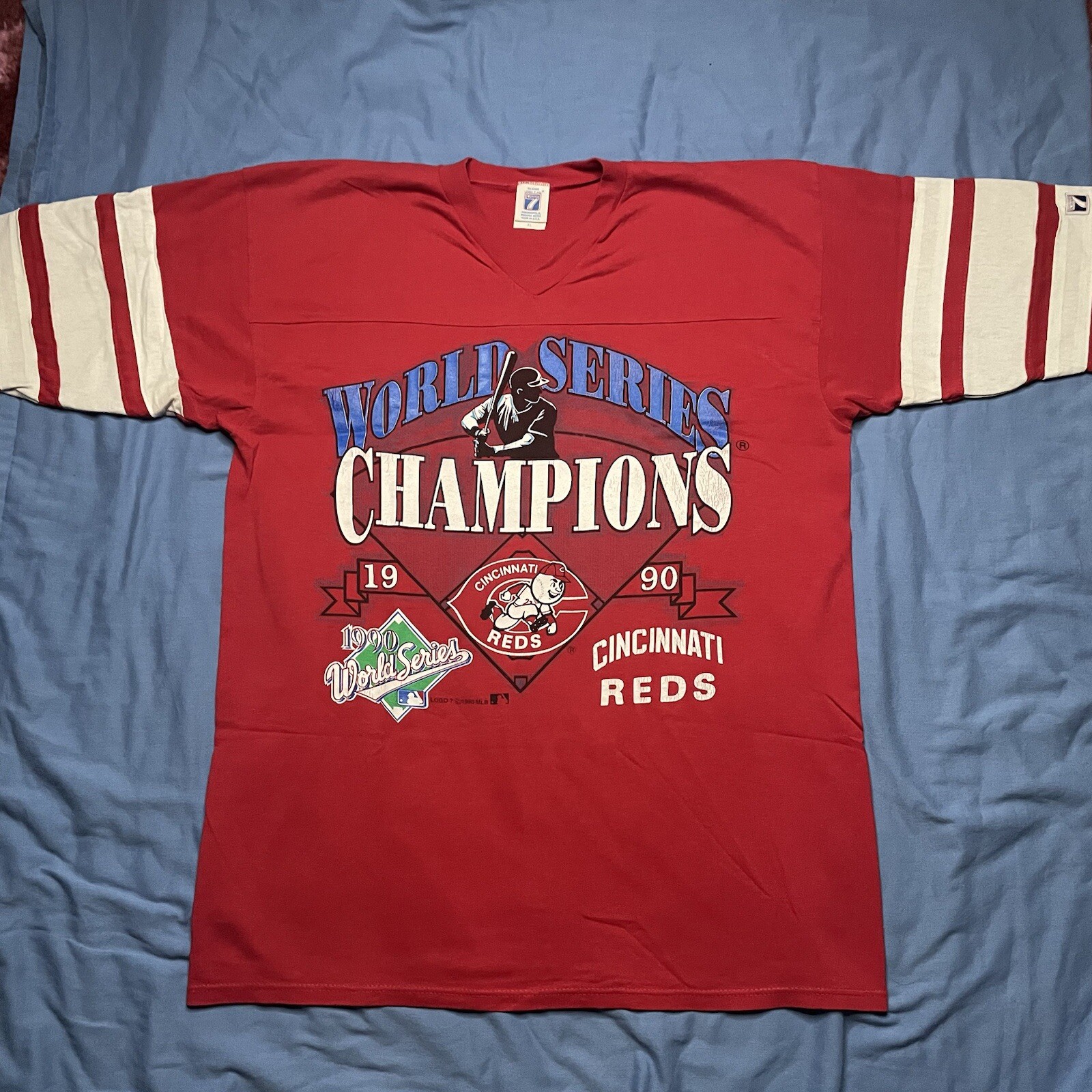 Logo 7 CINCINNATI REDS 1990 T-Shirt XL Jersey World Series Champions Logo VTG gallery