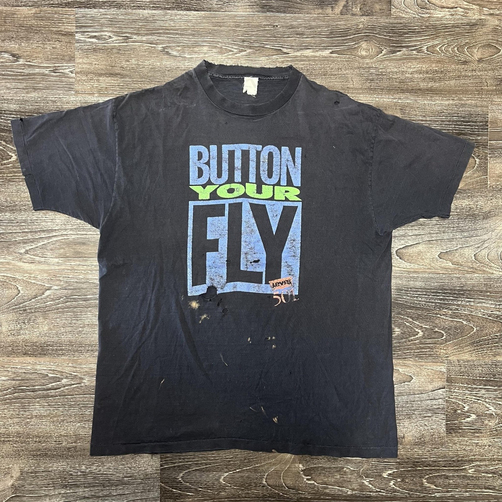 Vintage Levi's Button Your Fly Shirt Mens XL Black 501 Distressed 90s Faded Tee gallery