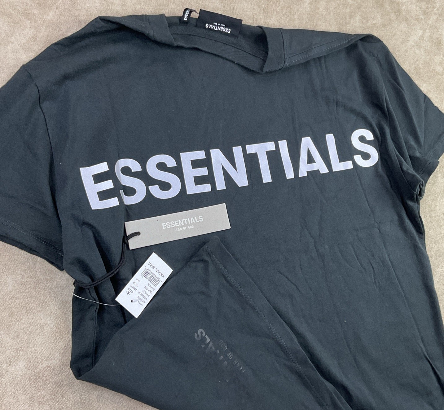Fear Of God Essentials T-Shirt Sz 2XS Reflective Logo Boxy Tee Oversized Black gallery