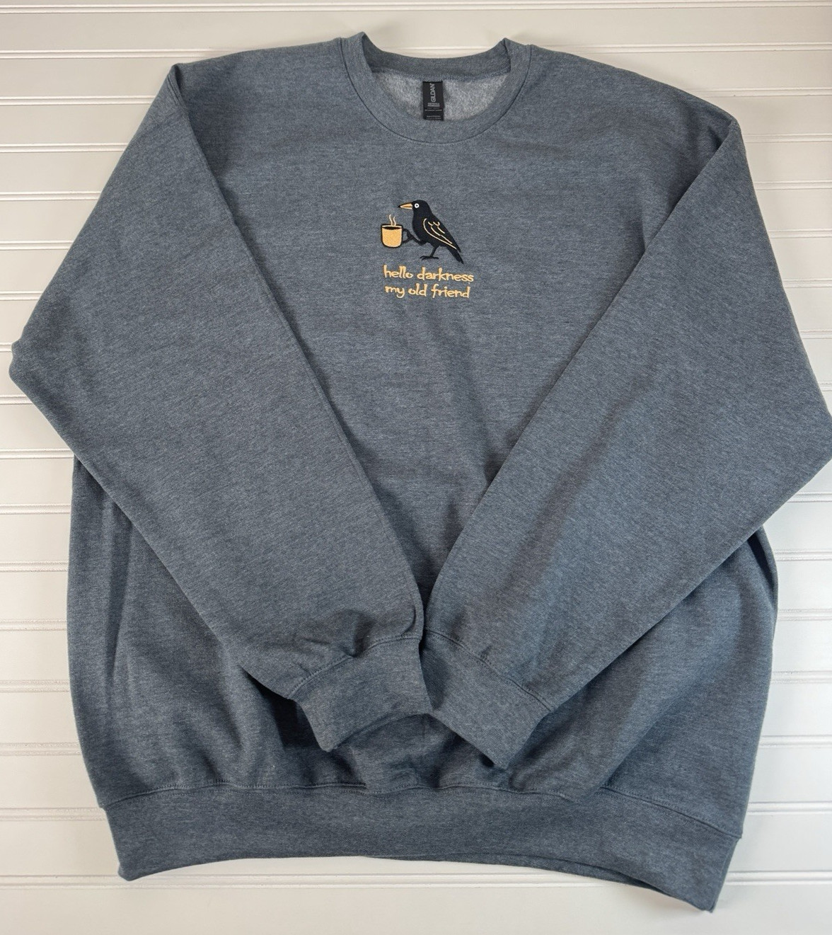 Hello Darkness My Old Friend Coffee Raven Crow Sweat Shirt Mens XL FREE SHIPPING