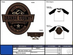 Orange County Choppers White Baseball Style 3/4 Sleeve Men’s Sizes OCC T-shirt