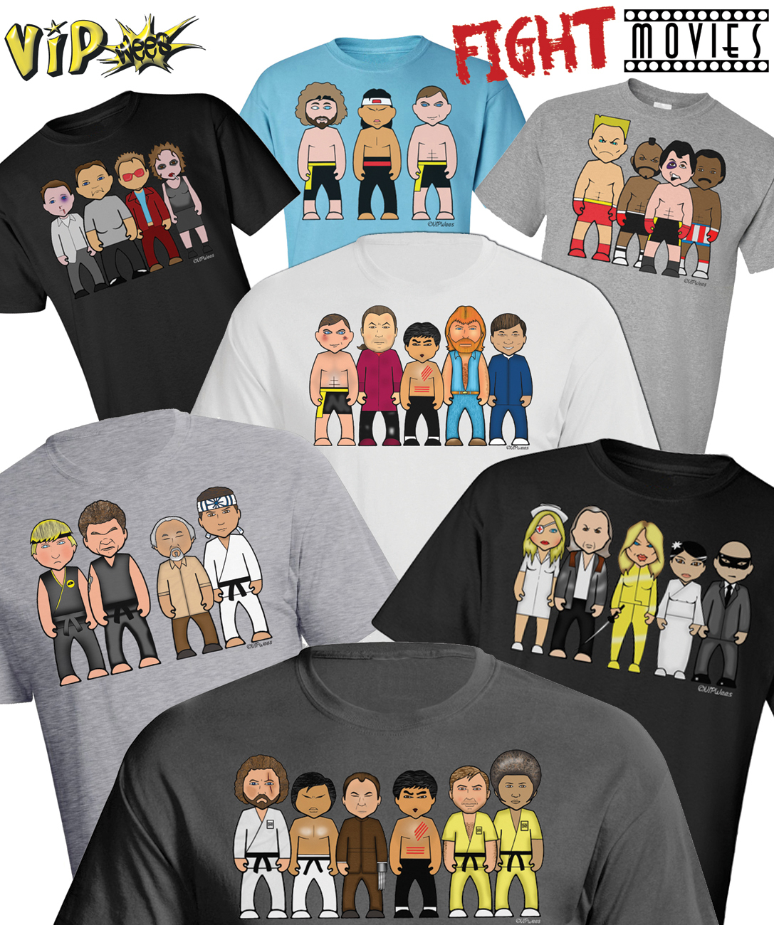 VIPwees Mens TShirt Quality Cotton Fight Movie Inspired Caricatures ChooseDesign gallery