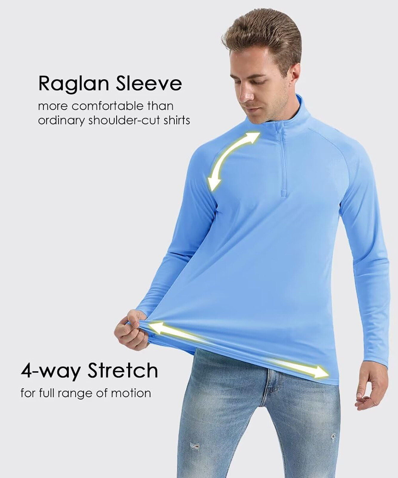 Mens UPF50+ Long Sleeve T-Shirts 1/4 Zip Up Quick Drying Sun Shirts Fishing Tops gallery