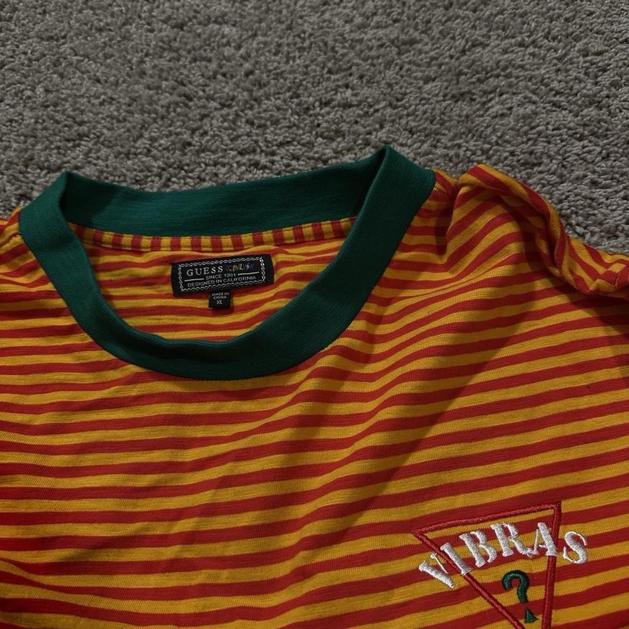 GUESS x J Balvin Vibras Tour Collab Striped Long Sleeve Shirt Orange Mens XL gallery