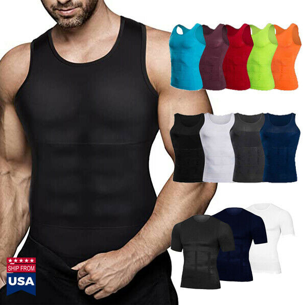 Men Compression Shirt Shapewear Slimming Body Shaper Vest Undershirt Tank Top US gallery