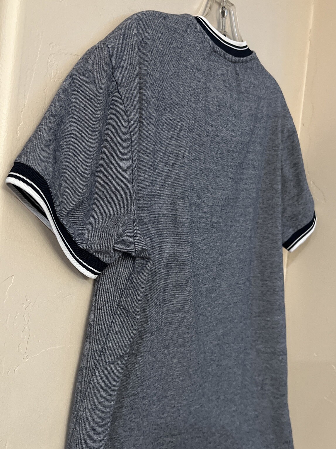 Scott James Men’s Blue Stretch V Neck Shirt W/Button Pocket & Contrasting Trim gallery
