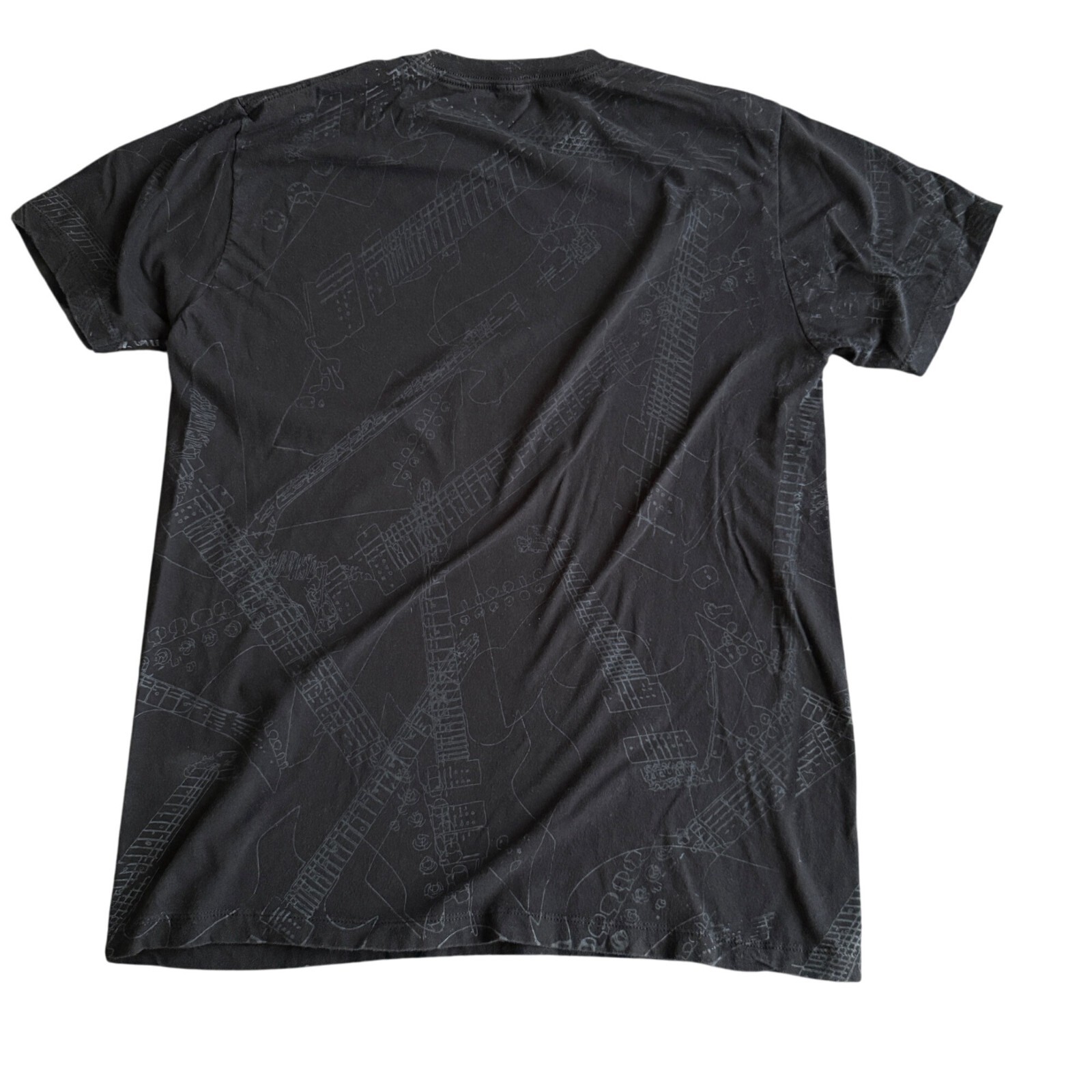 Utility Black Graphic T-Shirt With Guitar Print Design Unisex Size M 100% Cotton gallery