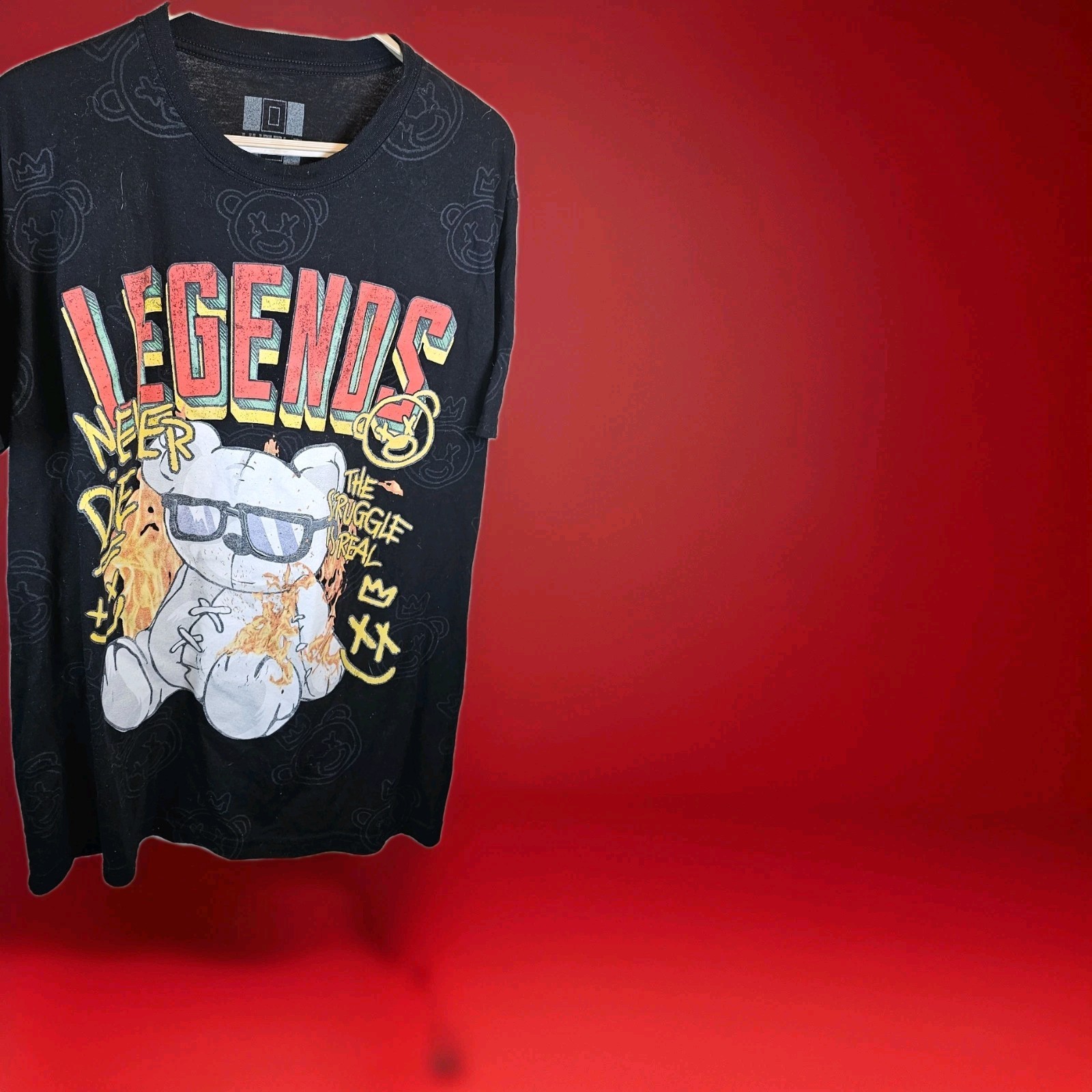 OG Hustle Mens Graphic Legends Bear Never Die struggle is real Shirt Size 2-XL gallery
