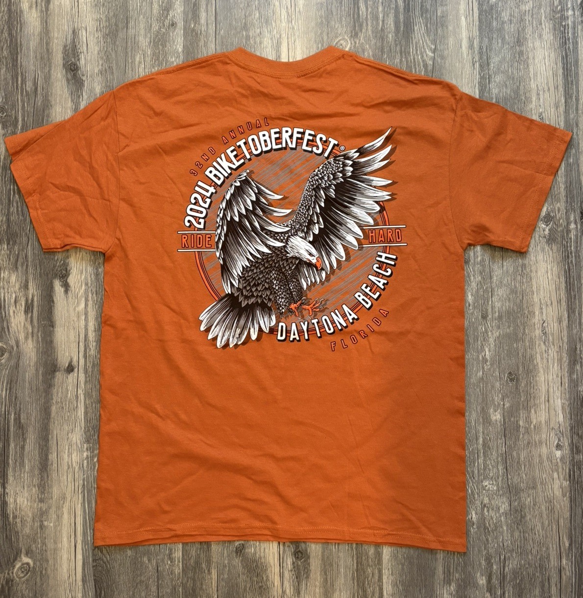 Men’s Daytona Beach, FL 2024 Biketoberfest Bike Week Orange T-Shirt - Size L gallery