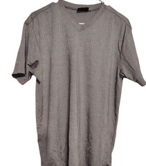 Positano Large Gray V-Neck, Pullover T-Shirt, Ribbed Nylon Blend Short Sleeve