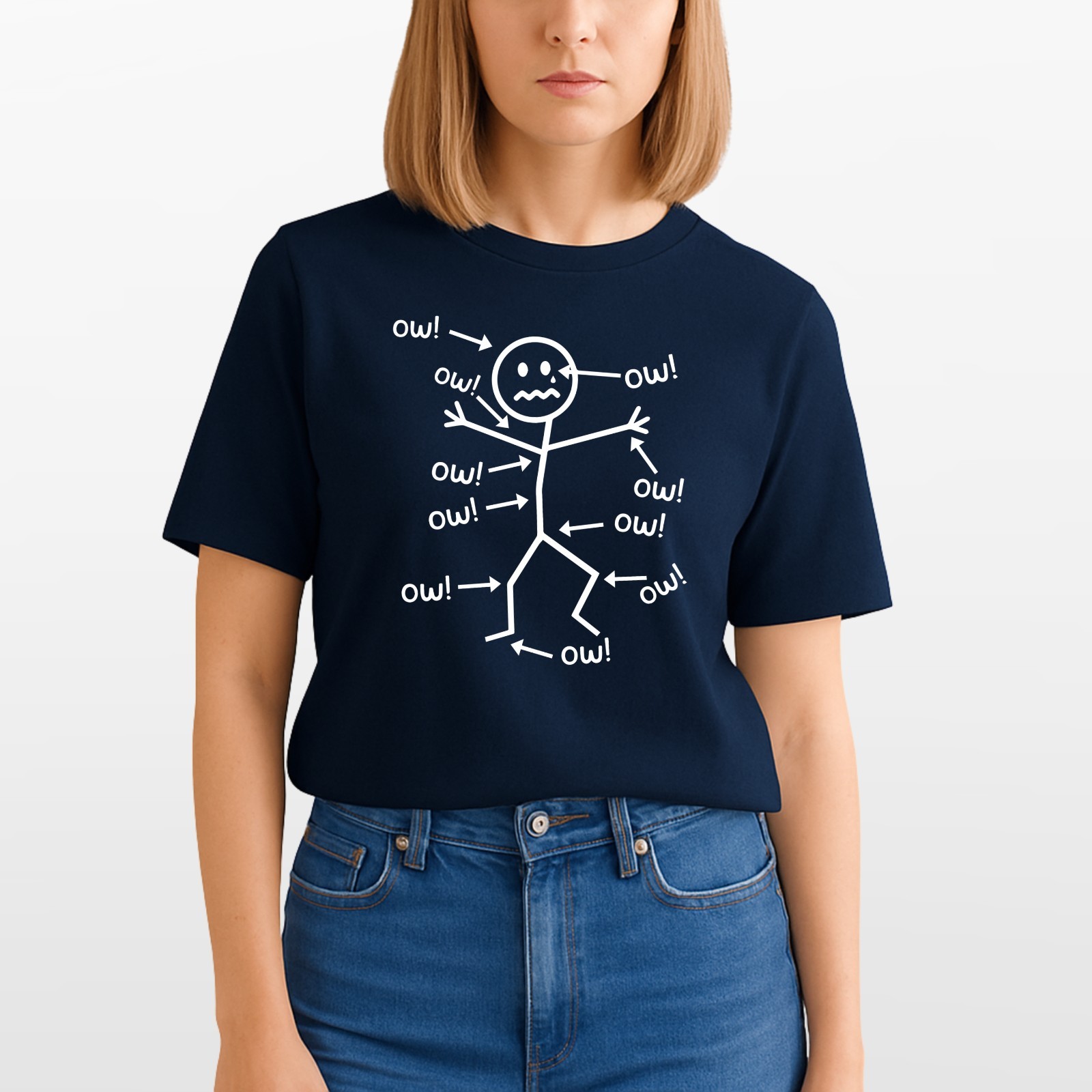 Funny Stick Figure 'Ow' T-Shirt Sarcastic Pain Humor Graphic T Shirt Unisex Tee gallery