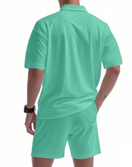 Men 2 Pieces Outfits Casual Quarter Zip Shirt and Shorts Set Summer Hip Hop Sets