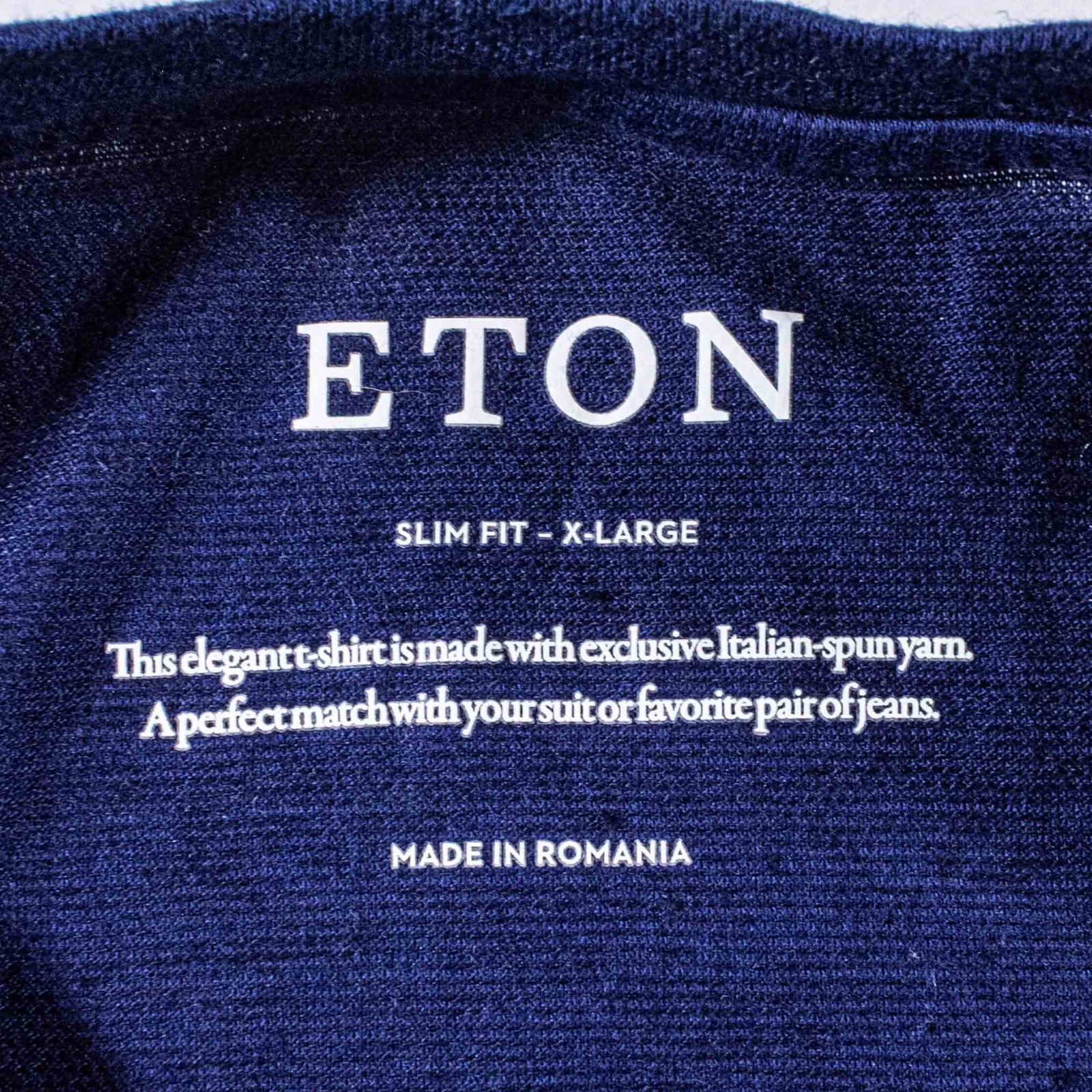Eton Slim Fit Navy Blue T-Shirt XL Luxury Cotton Linen Blend Knit Tee gallery