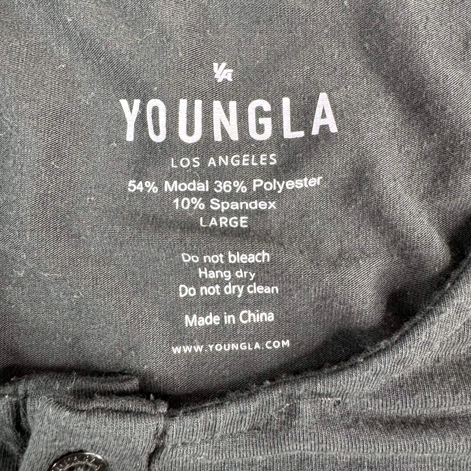 YoungLA Mens Large Dark Gray Modal Polyester Spandex Oversized Henley T-Shirt gallery