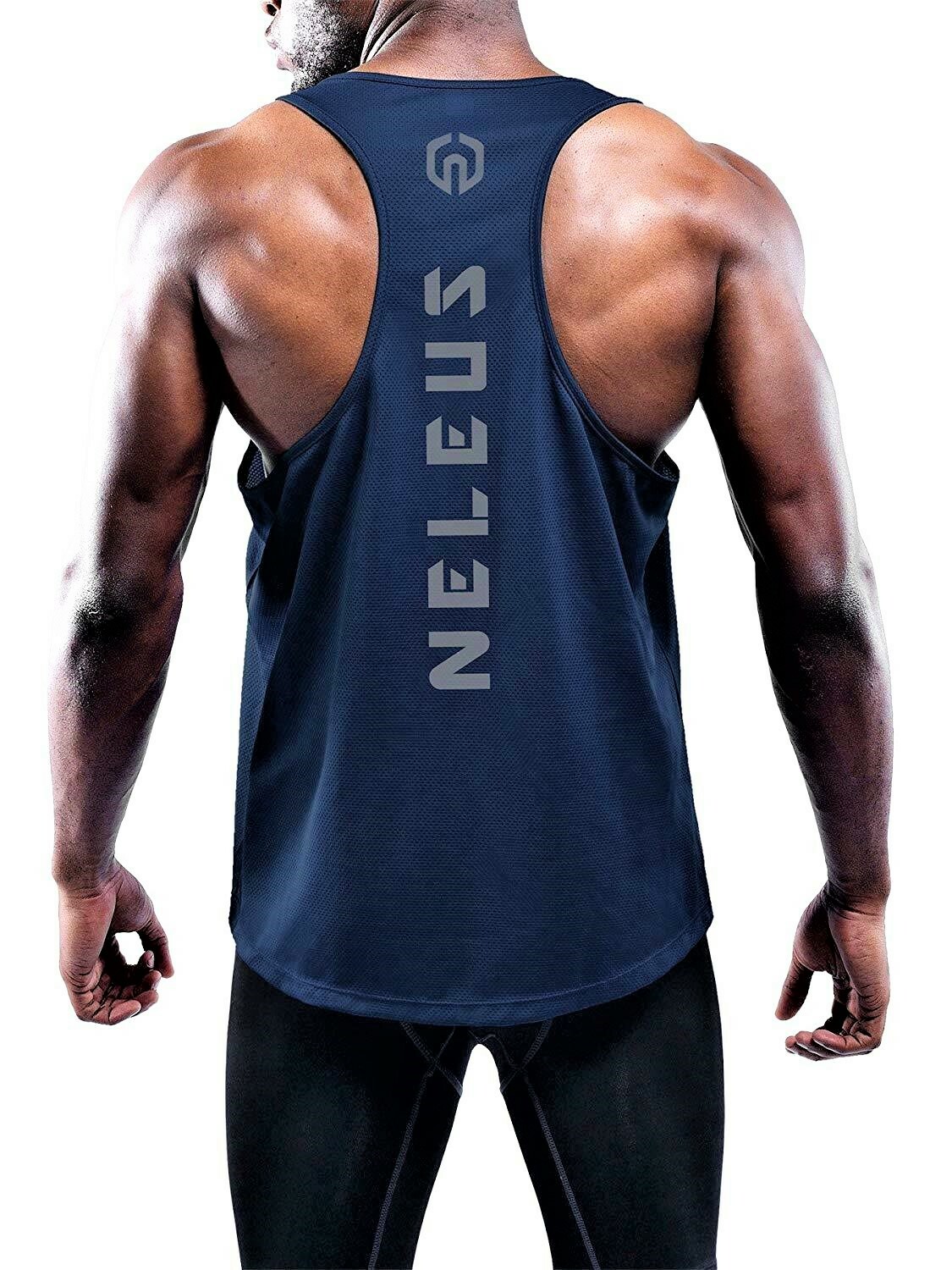 NELEUS ‘Dry Fit Logo Muscle’ Mesh Tank Top Men’s M Gym Workout Exercise Navy NWT