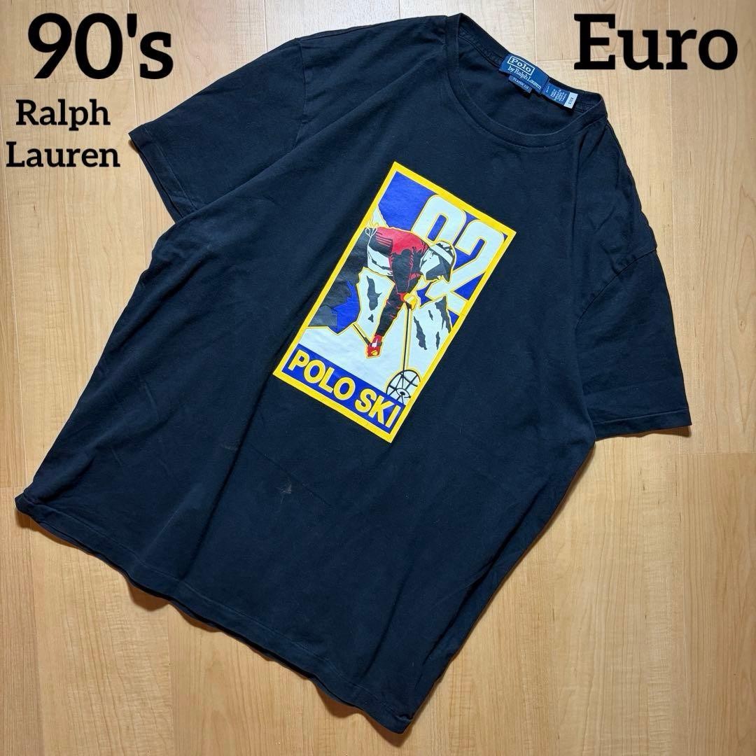 POLO RALPH LAUREN 90s POLO SKI Graphic T Shirt Black Large Vintage gallery