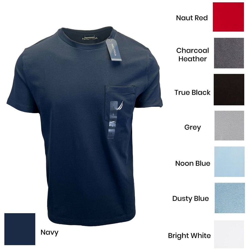 Nautica Men’s T-Shirt Solid Crew Neck Short Sleeve Pocket