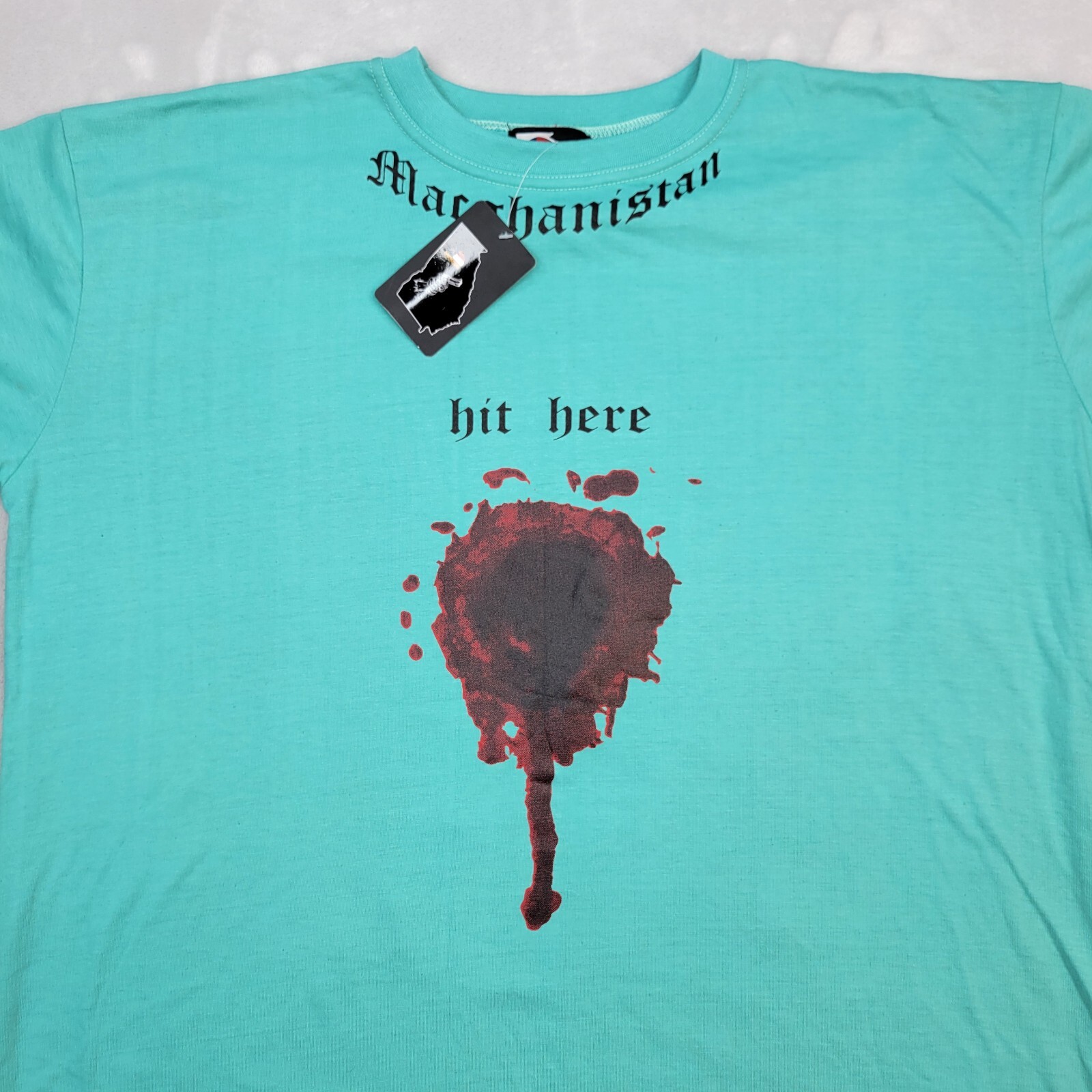 Macchanistan Shirt Mens Large Blue Streetwear Movie Bale Headshot Blood Hit Here gallery