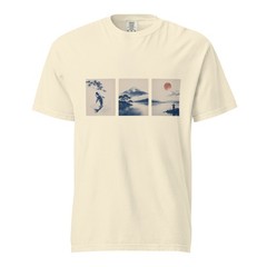 Koi Fish Triptych T-Shirt | Mount Fuji & Red Sun | Comfort Colors 1717