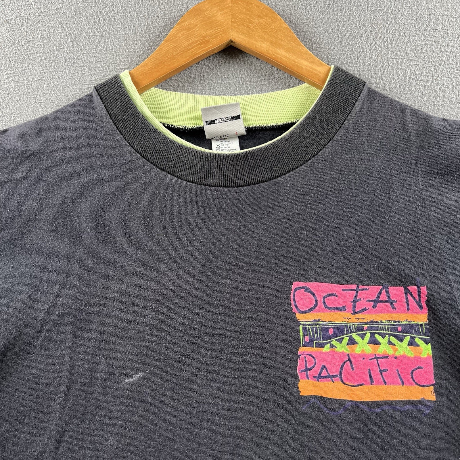Vintage Ocean Pacific Shirt Mens Black Mint Green Layered 90s Surf Wave Tee OP gallery