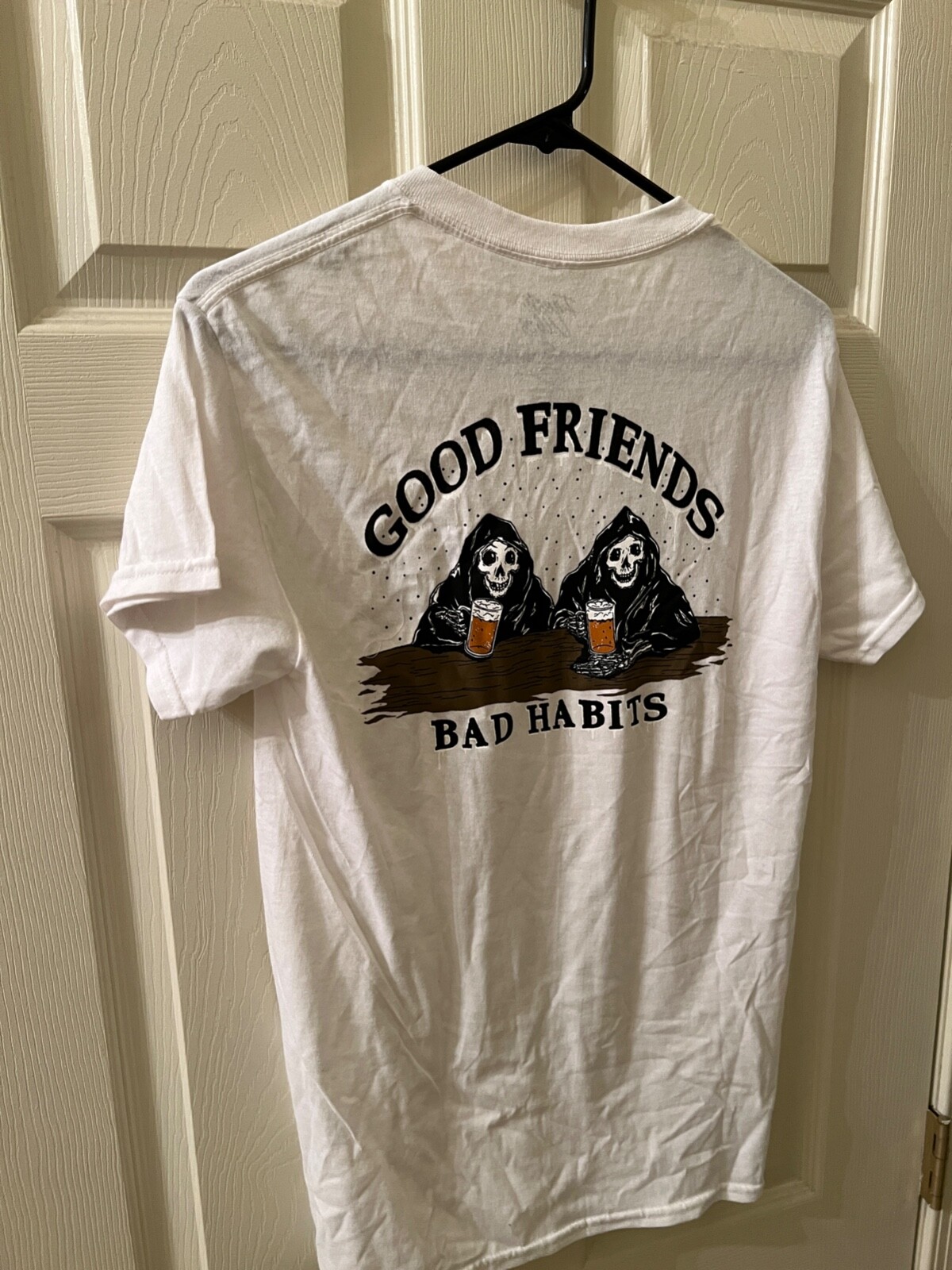 NEW FRESH VIBES WHITE SMALL T-Shirt GOOD FRIENDS BAD HABITS COOL! GRIM REAPERS