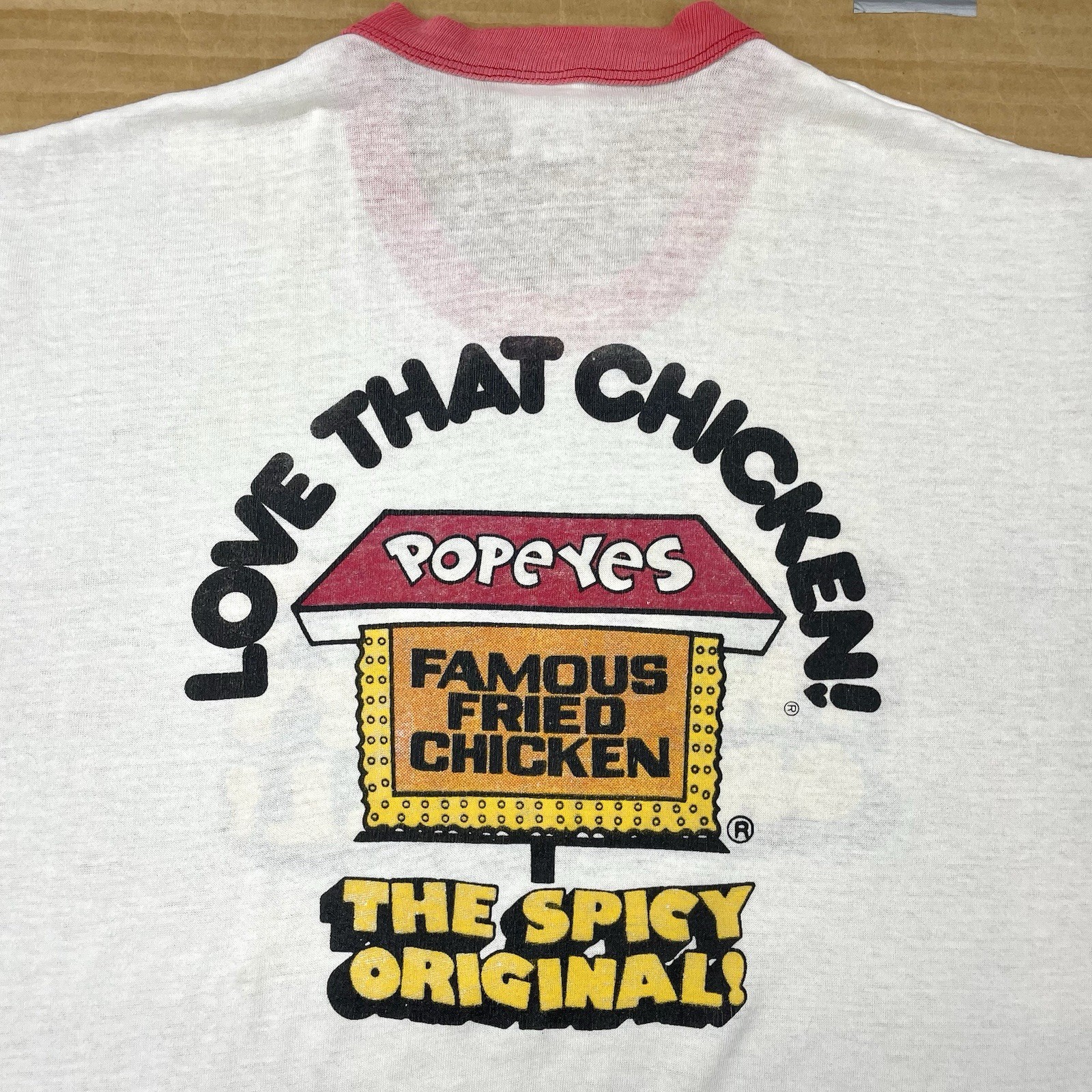 VTG 80s Popeye’s Chicken 19.75” x 27” Fast Food Promo T Shirt gallery