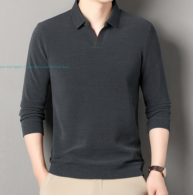 New Basic Turn-Down Collar T-Shirts Men's Casual Long Sleeve Vintage Buttom Tops gallery