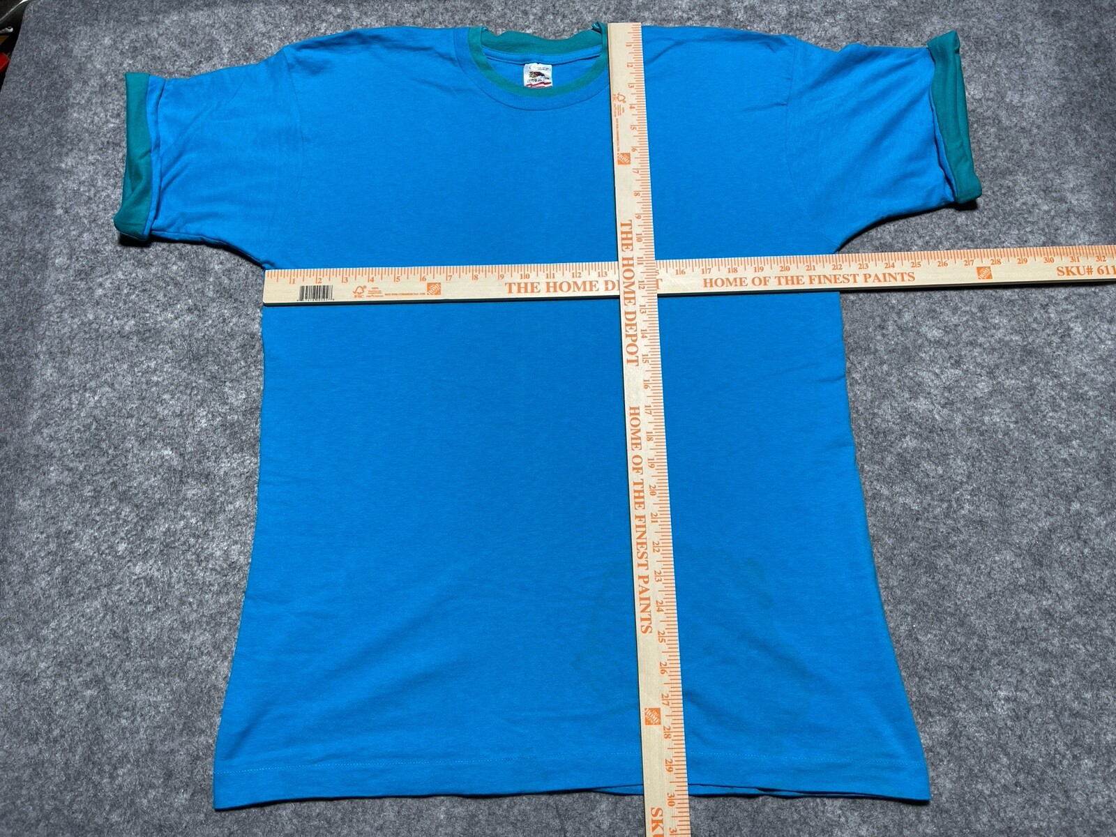 Vtg DISTRESSED Blue Single Stitch 1990's Shirt sleeve cuff collar Blank L Skate gallery