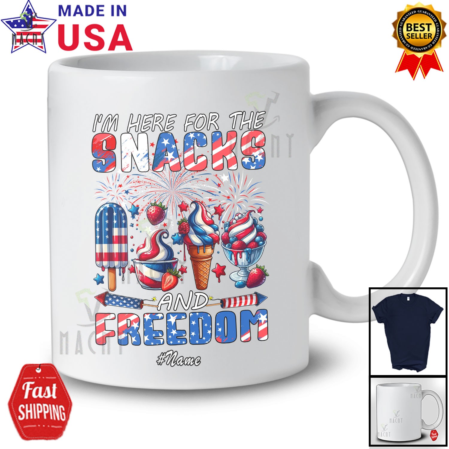 Custom Name Here For Snacks Freedom; 4th Of July Three Ice Cream Patriotic Shirt gallery