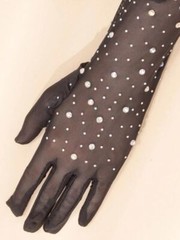 Rhinestone Fishnet Gloves Glitter Sparkle Long Mesh Arm Sleeves for Party