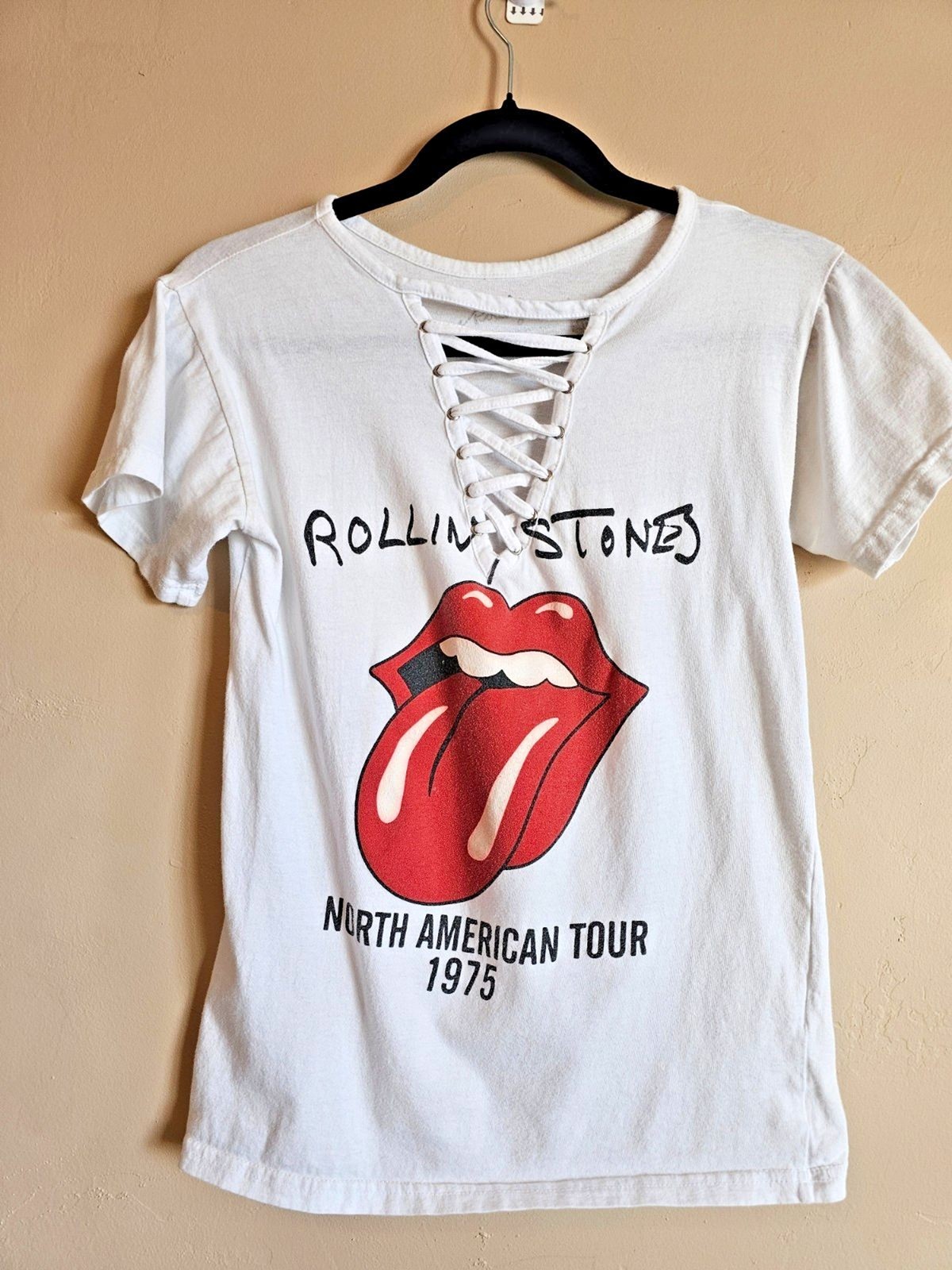 The Rolling Stones - white lace up T shirt North American Tour 1975 gallery