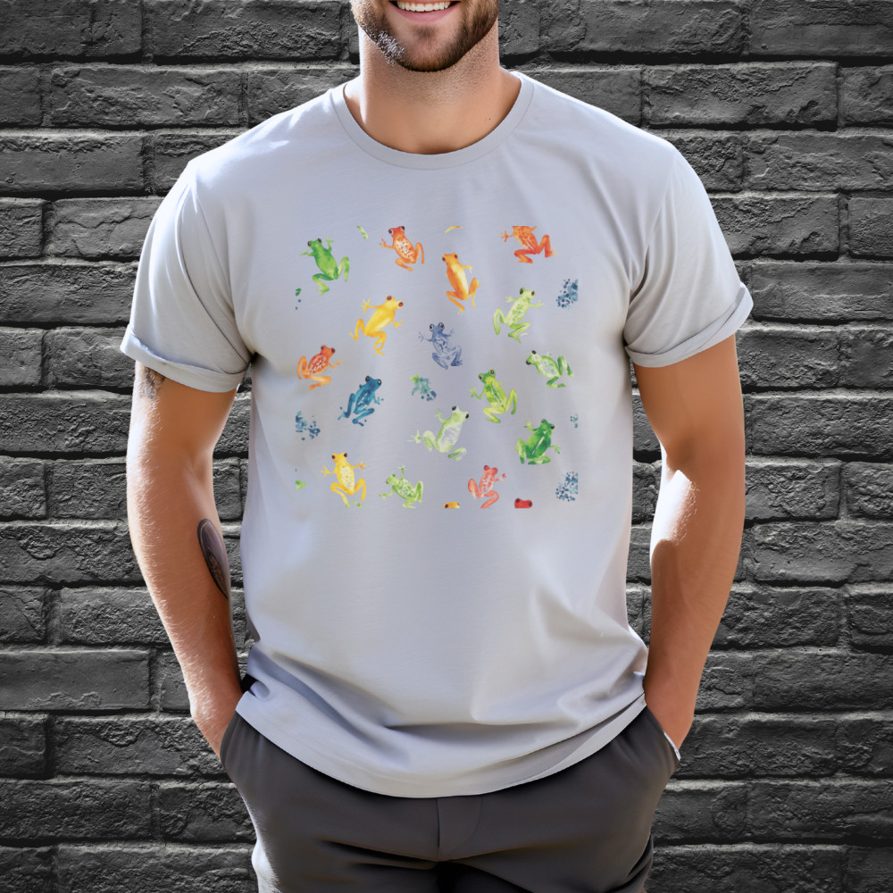 Frog Pattern Shirt Color Amphibian Artwork Tshirt Cotton Crewneck Light Gray gallery