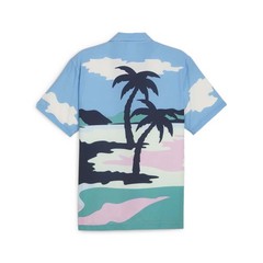PUMA X Palm Tree Crew Open Graphic Collared Short Sleeve Button Up Shirt Mens S