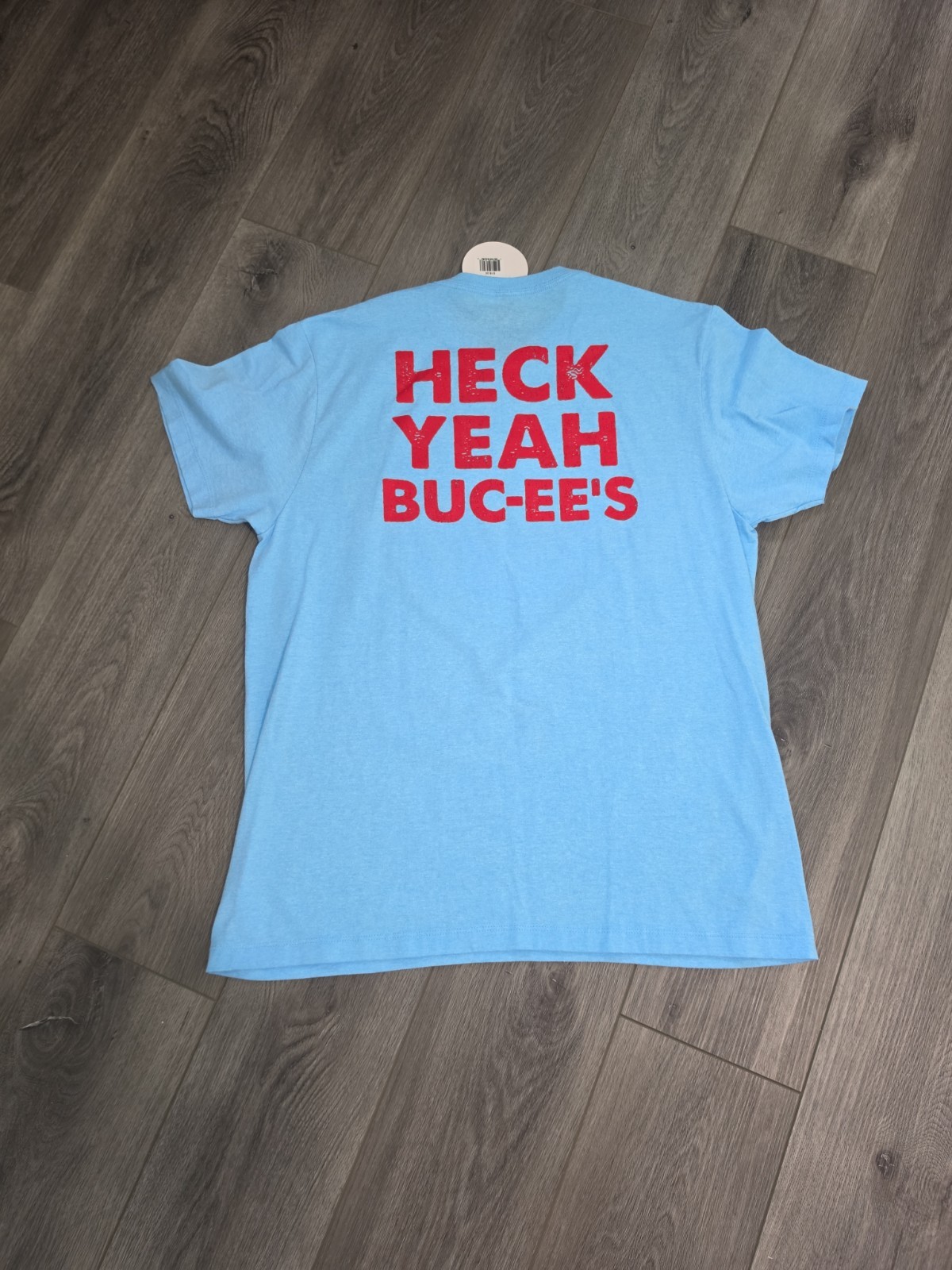 Buc-ees Light Blue T-Shirt Men's Sz L "Heck Yeah Buc-ees" Front/Back Graphic NWT gallery