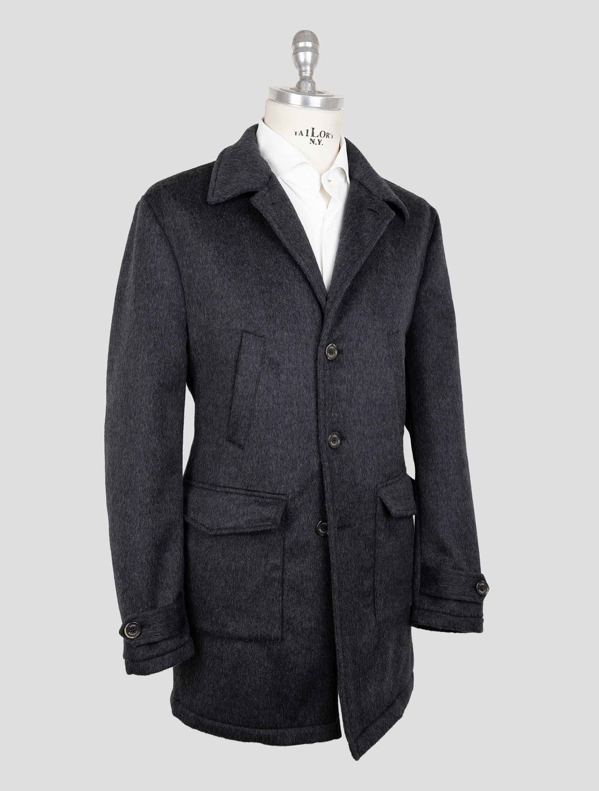 NEW LUIGI BORRELLI DARK GRAY VIRGIN WOOL CASHMERE OVERCOAT US 46 - EU 56 BOR21 gallery