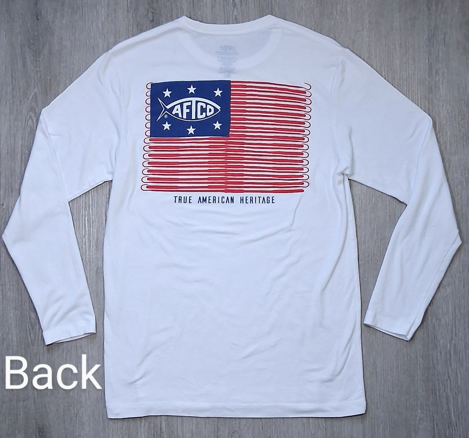 AFTCO Long Sleeve Stretch T Shirt Graphic Logo USA Offshore MED Cott/Poly/Spandx gallery