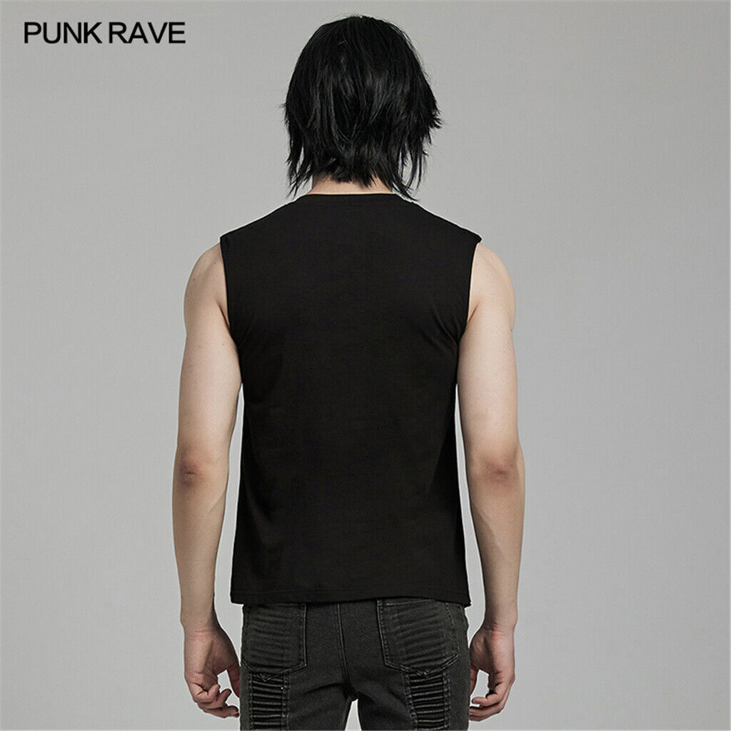 PUNK RAVE Men Black Punk Rock Gothic Steampunk Sleeveless Tops Tank Vest gallery