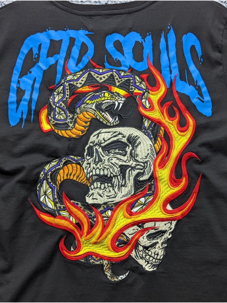 GFTD LA Gifted Souls Skull Snake Embroidered Shirt Size L Punk Goth Grunge Metal