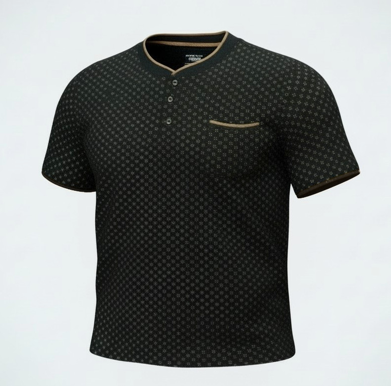 Craft & Flow Cotton Collarless Polo Short Sleeve Mens Casual Black Shirt 3X New